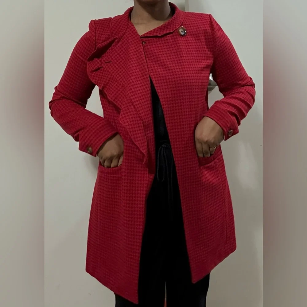 CAbi Crimson Houndstooth Coat / Jacket - Picture 4 of 9